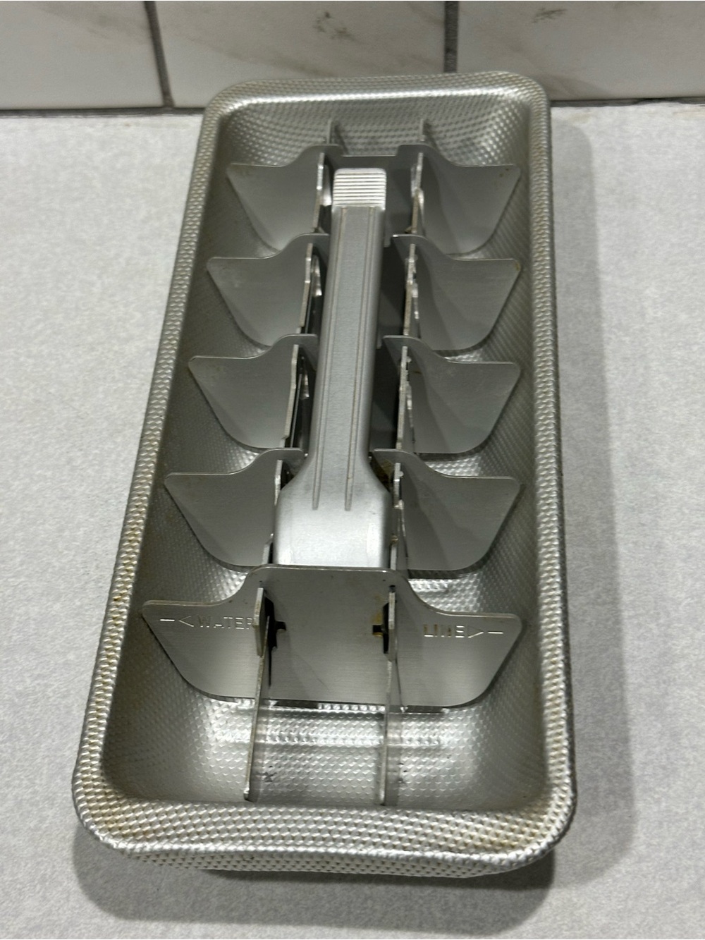 Vintage ALUMINUM ICE CUBE TRAY - 18 Perfect Ice Cubes Some Dents In Aluminum